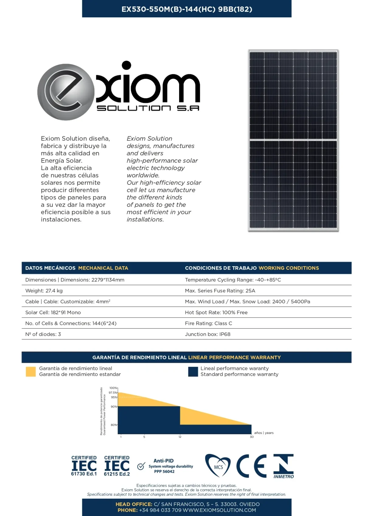 Panel Solar Exiom 550 Vatios EX550MB-144 - Imagen 3