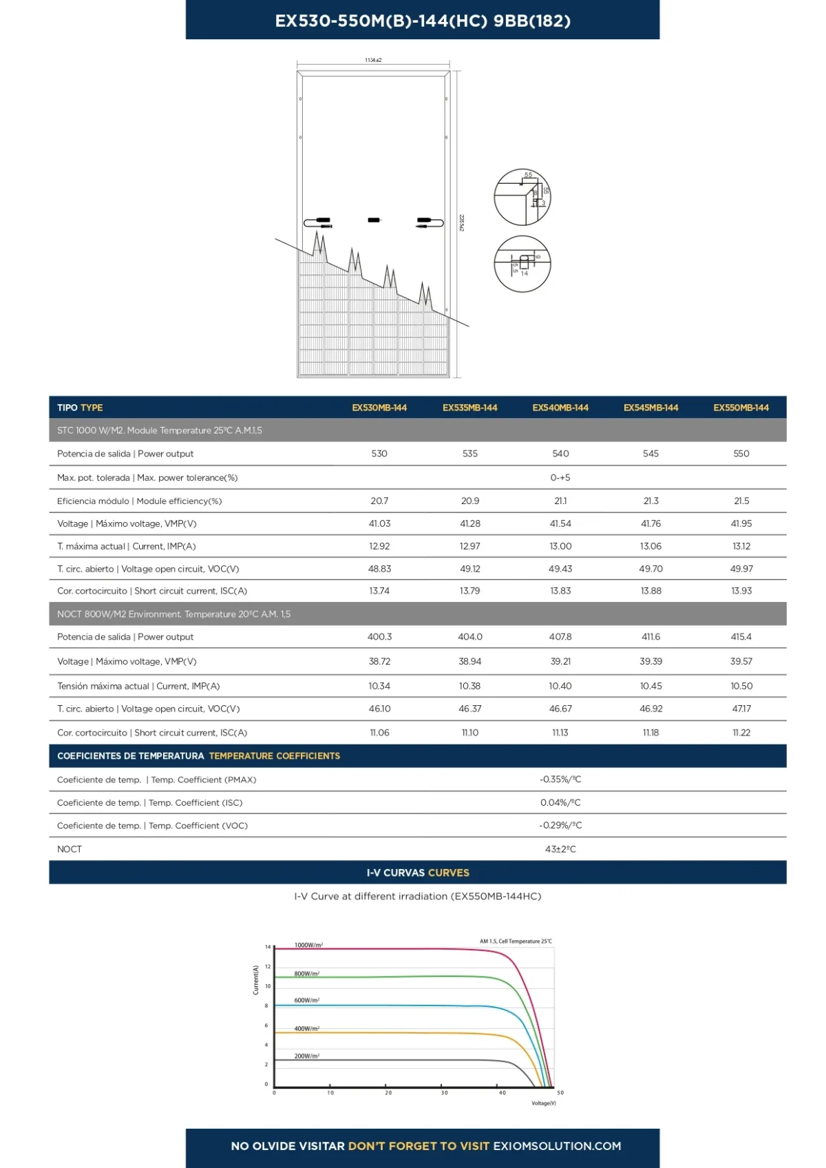 Panel Solar Exiom 550 Vatios EX550MB-144 - Imagen 4