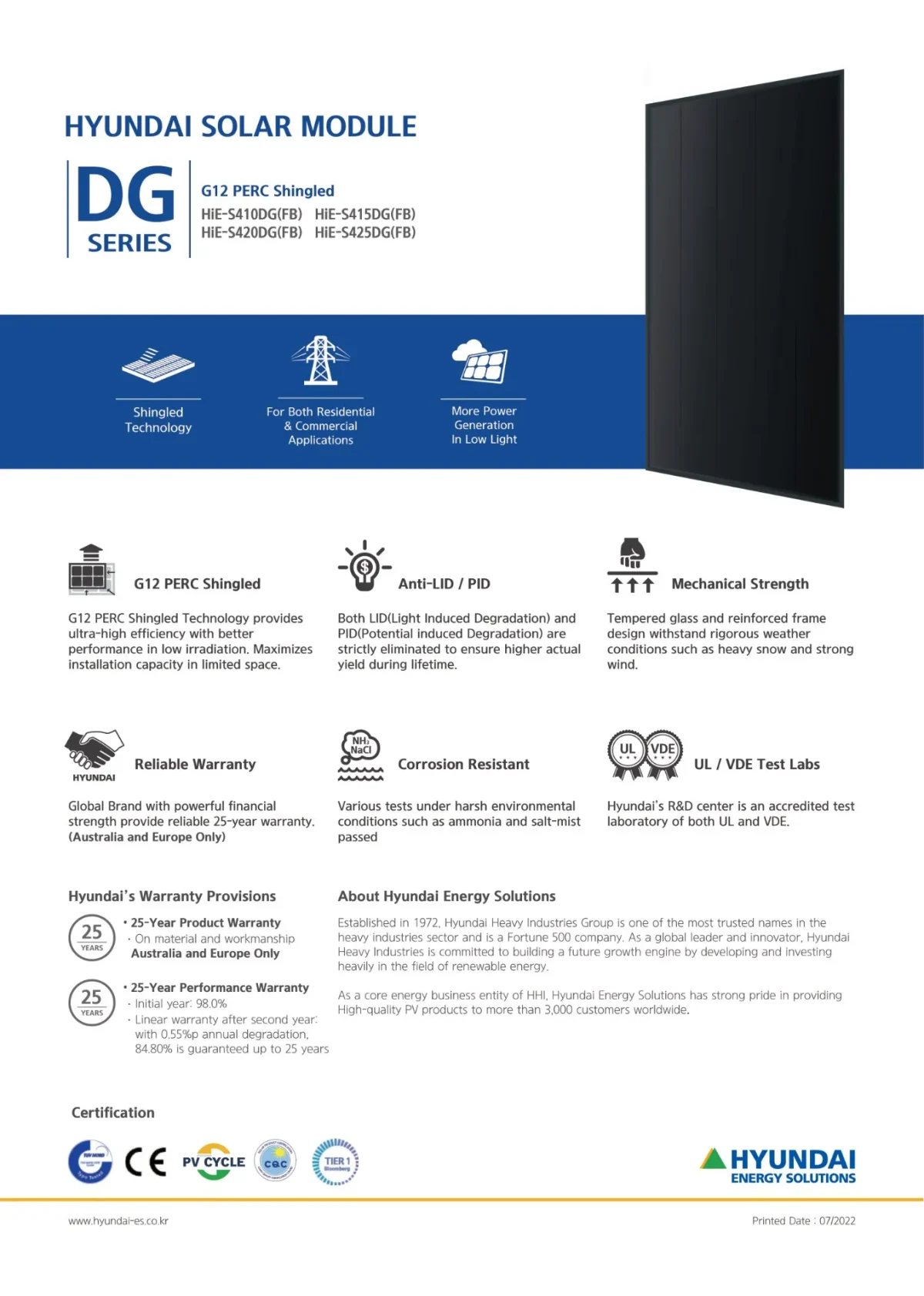 Hyundai Panel Solar 415W HIiE-S415DG(BF) Marco Negro - Imagen 3