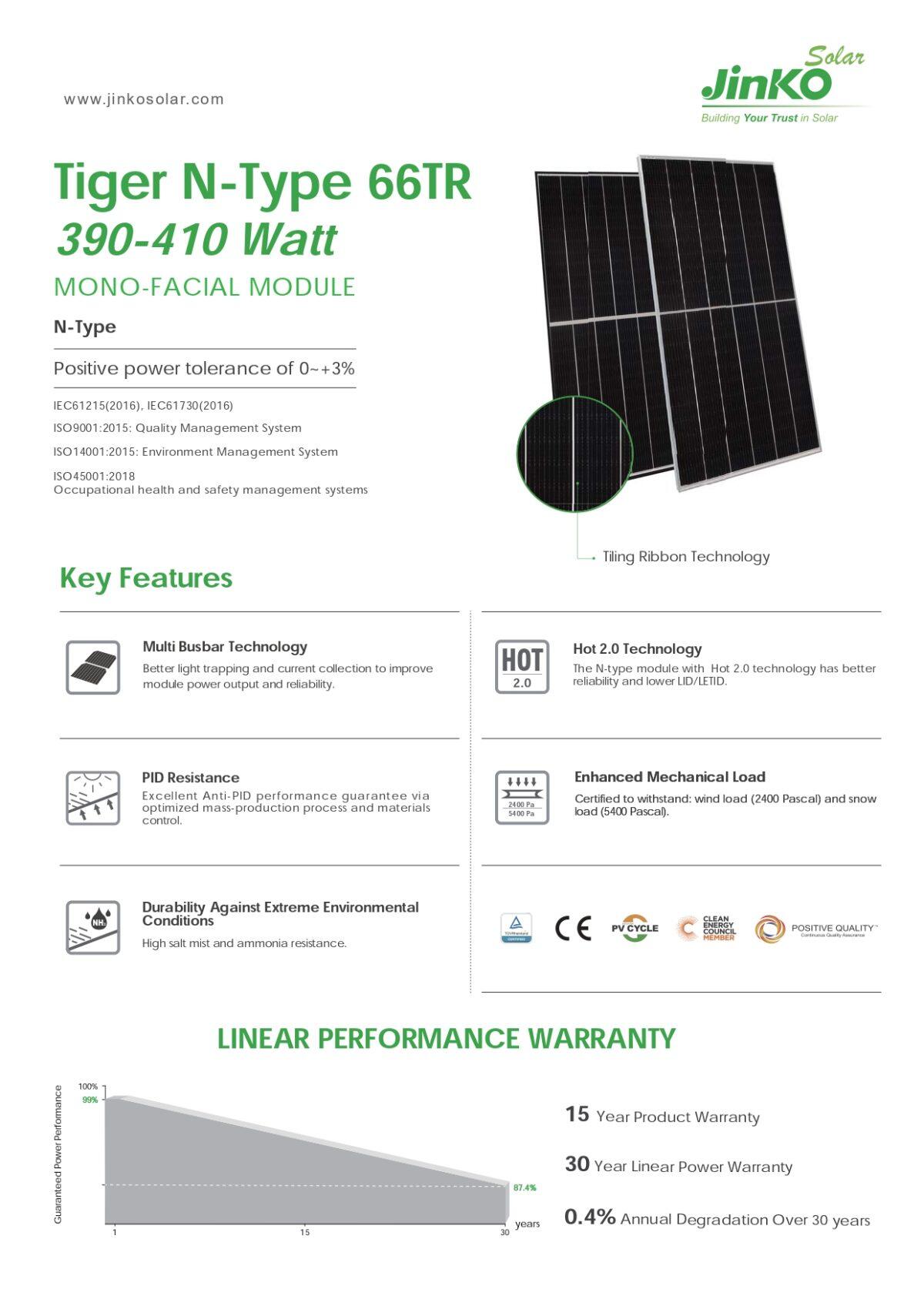 Jinko Panel Solar 410 Watt JKM410N-6RL3-V N-type Monocristalino - Imagen 2