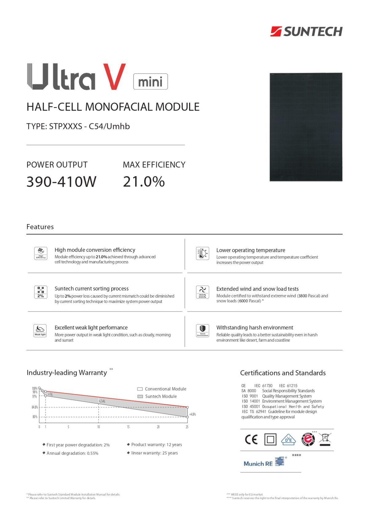 Suntech Pannello Solare 400 Watt STP400S - C54/Umhb Cornice Nera - Imagen 3
