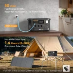 Generador de energía portátil ideal para acampar y actividades al aire libre.
